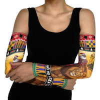 Kenya Safari Christmas Arm Sleeves Black Santa Riding Lion - Heri ya Krismasi - Wonder Print Shop