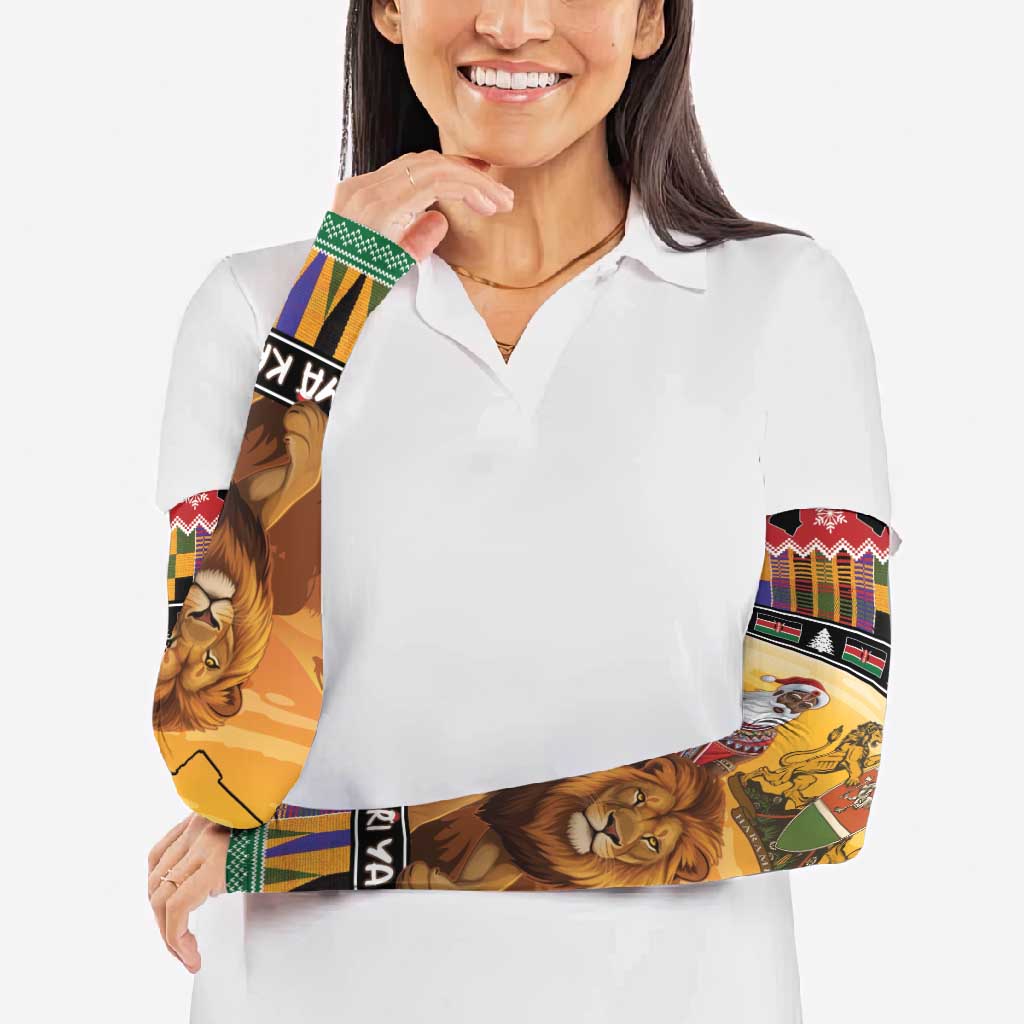 Kenya Safari Christmas Arm Sleeves Black Santa Riding Lion - Heri ya Krismasi - Wonder Print Shop