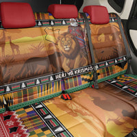 Kenya Safari Christmas Back Car Seat Cover Black Santa Riding Lion - Heri ya Krismasi - Wonder Print Shop