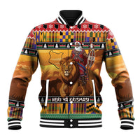 Kenya Safari Christmas Baseball Jacket Black Santa Riding Lion - Heri ya Krismasi - Wonder Print Shop
