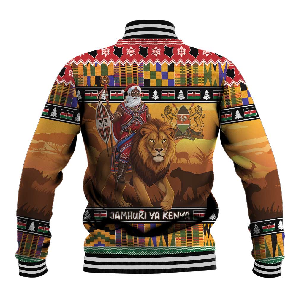 Kenya Safari Christmas Baseball Jacket Black Santa Riding Lion - Heri ya Krismasi - Wonder Print Shop