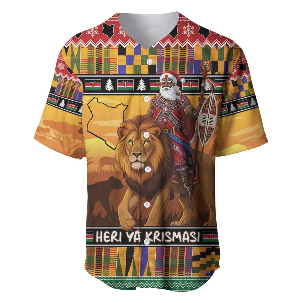 Kenya Safari Christmas Baseball Jersey Black Santa Riding Lion - Heri ya Krismasi - Wonder Print Shop