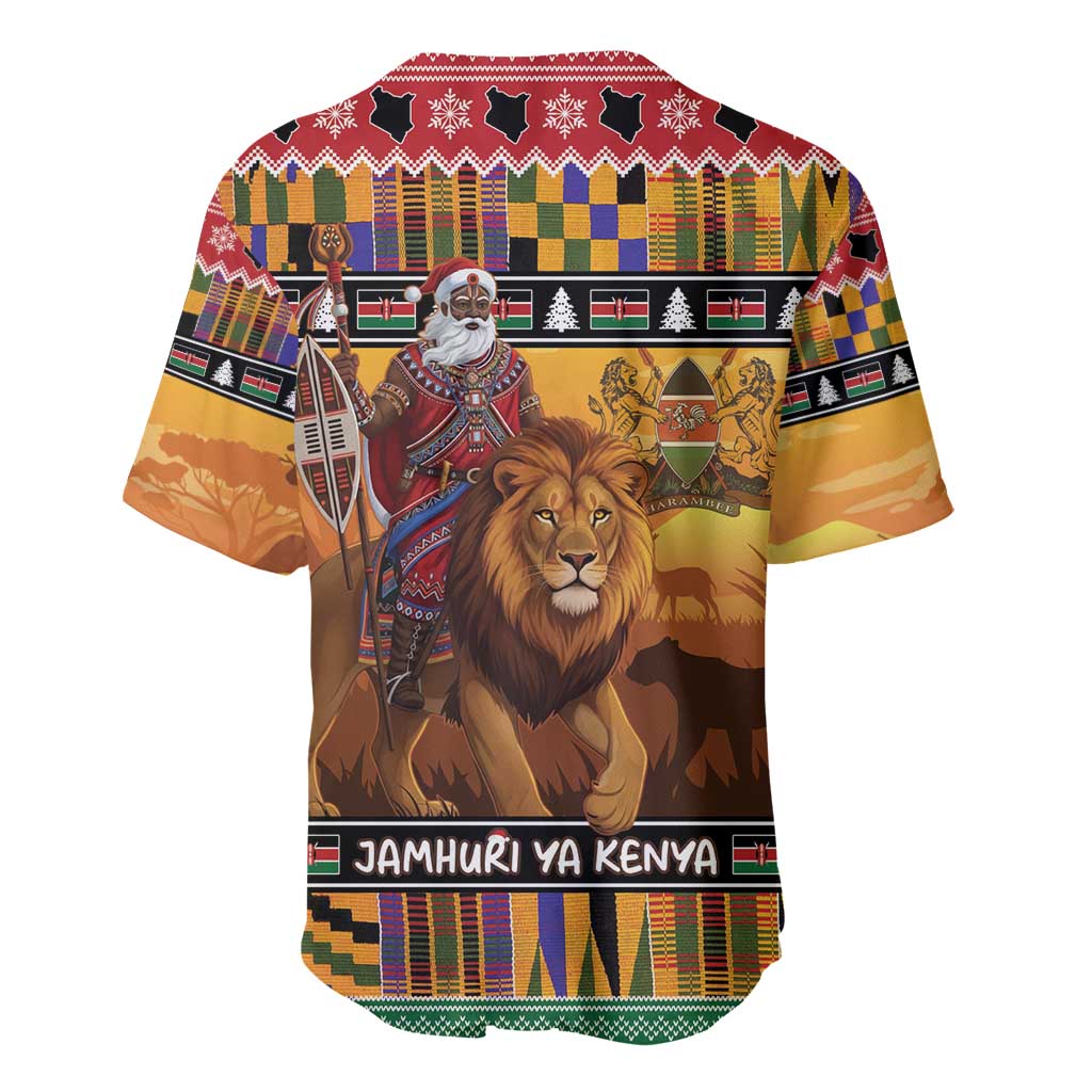 Kenya Safari Christmas Baseball Jersey Black Santa Riding Lion - Heri ya Krismasi - Wonder Print Shop