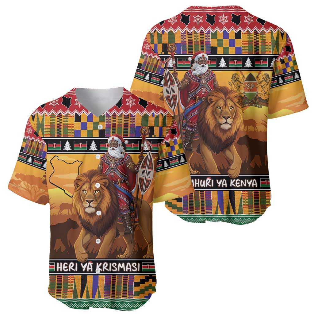 Kenya Safari Christmas Baseball Jersey Black Santa Riding Lion - Heri ya Krismasi - Wonder Print Shop