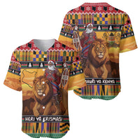 Kenya Safari Christmas Baseball Jersey Black Santa Riding Lion - Heri ya Krismasi - Wonder Print Shop