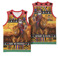 Kenya Safari Christmas Basketball Jersey Black Santa Riding Lion - Heri ya Krismasi - Wonder Print Shop