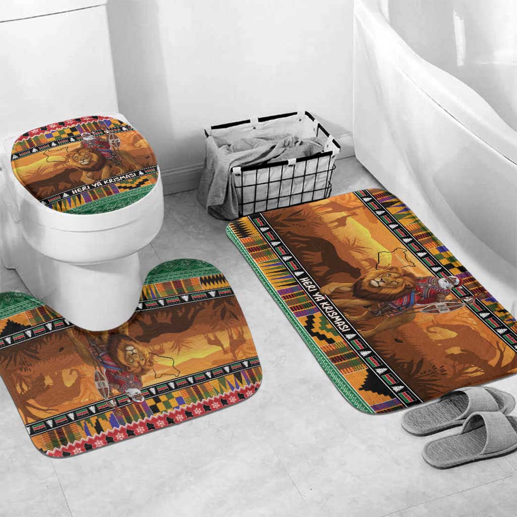 Kenya Safari Christmas Bathroom Set Black Santa Riding Lion - Heri ya Krismasi - Wonder Print Shop