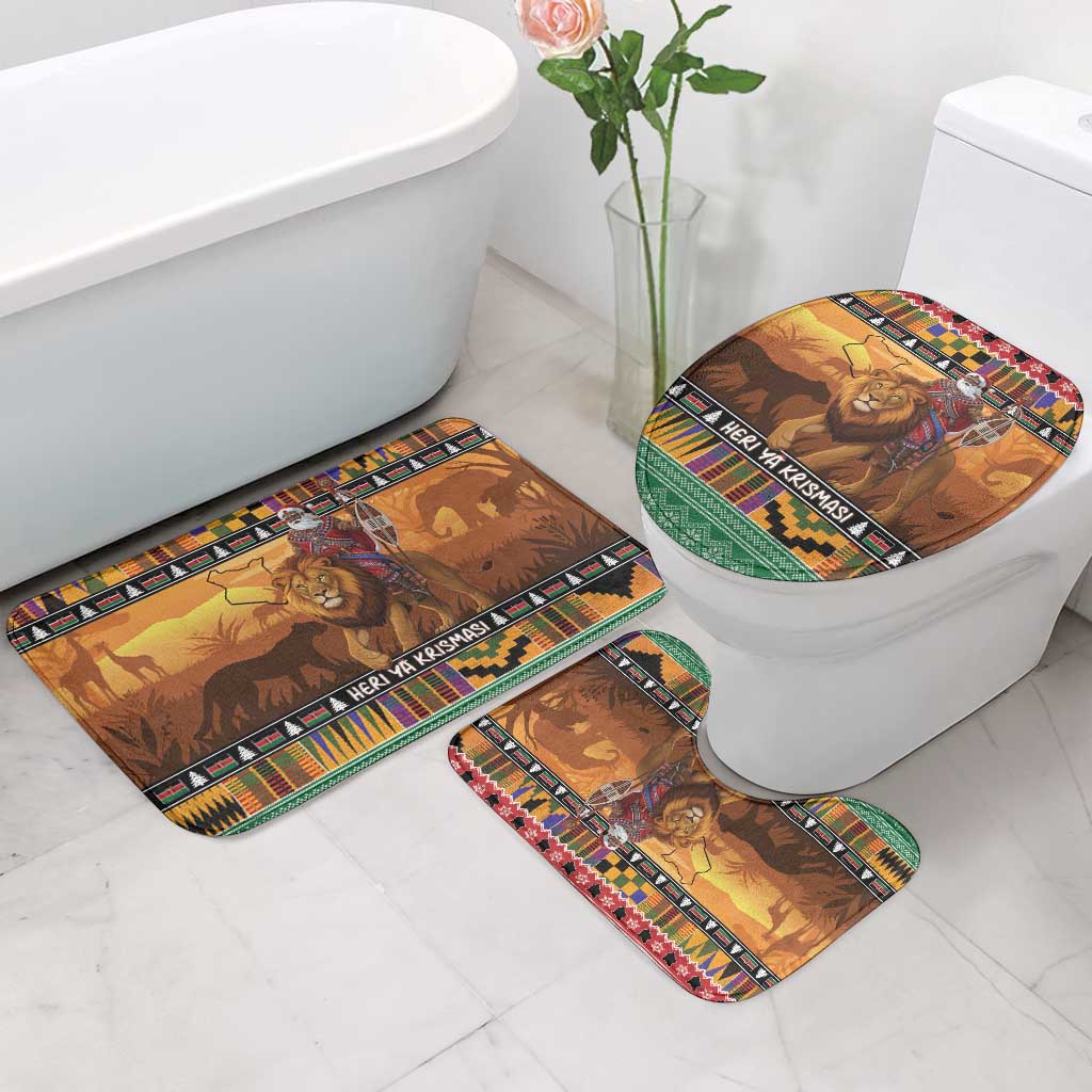 Kenya Safari Christmas Bathroom Set Black Santa Riding Lion - Heri ya Krismasi - Wonder Print Shop