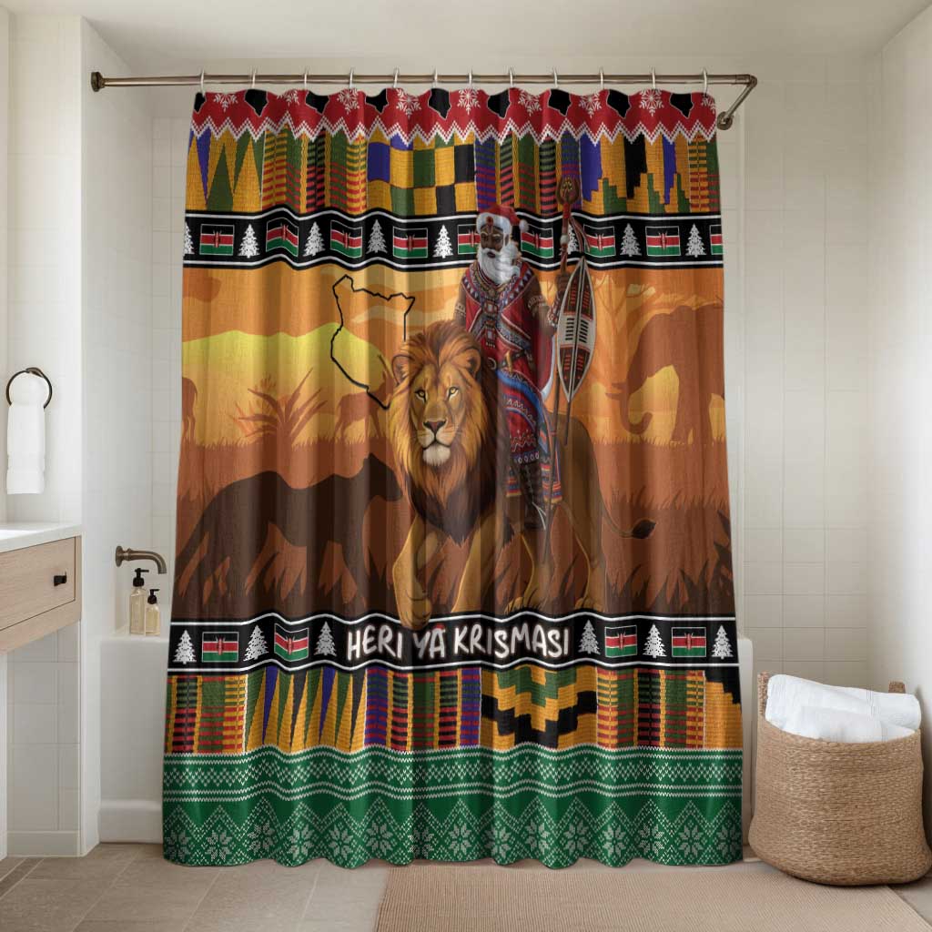 Kenya Safari Christmas Bathroom Set Black Santa Riding Lion - Heri ya Krismasi - Wonder Print Shop