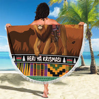 Kenya Safari Christmas Beach Blanket Black Santa Riding Lion - Heri ya Krismasi - Wonder Print Shop