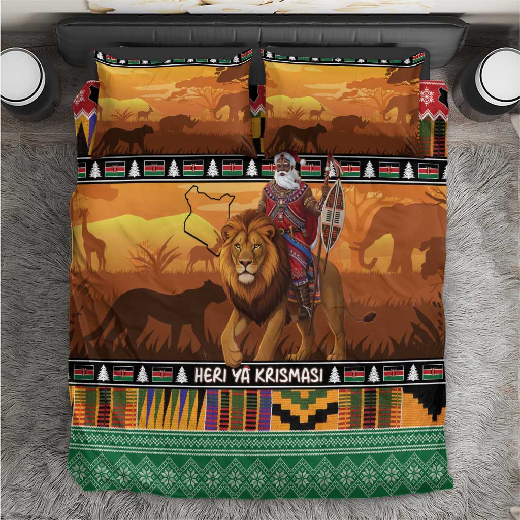 Kenya Safari Christmas Bedding Set Black Santa Riding Lion - Heri ya Krismasi - Wonder Print Shop
