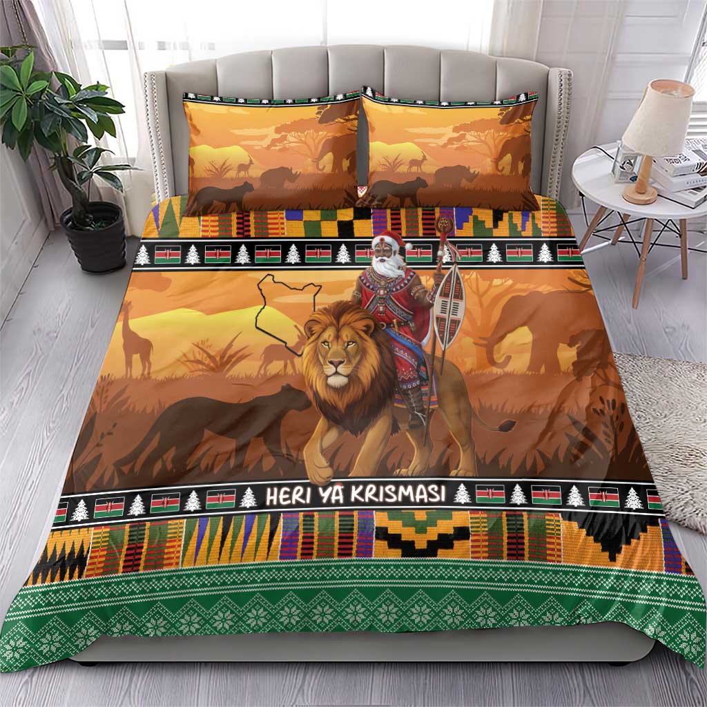 Kenya Safari Christmas Bedding Set Black Santa Riding Lion - Heri ya Krismasi - Wonder Print Shop