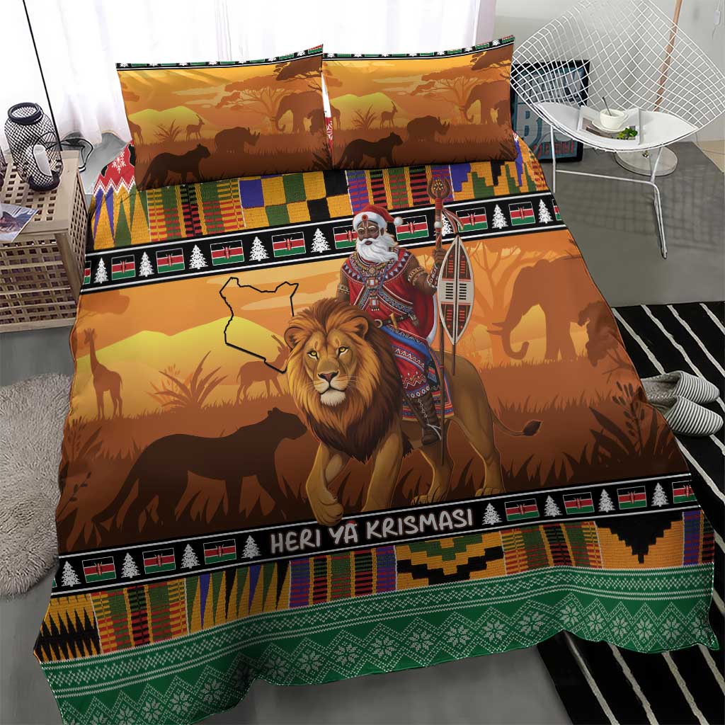 Kenya Safari Christmas Bedding Set Black Santa Riding Lion - Heri ya Krismasi - Wonder Print Shop