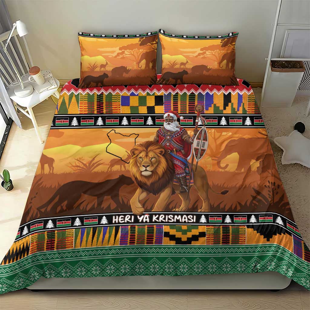 Kenya Safari Christmas Bedding Set Black Santa Riding Lion - Heri ya Krismasi - Wonder Print Shop