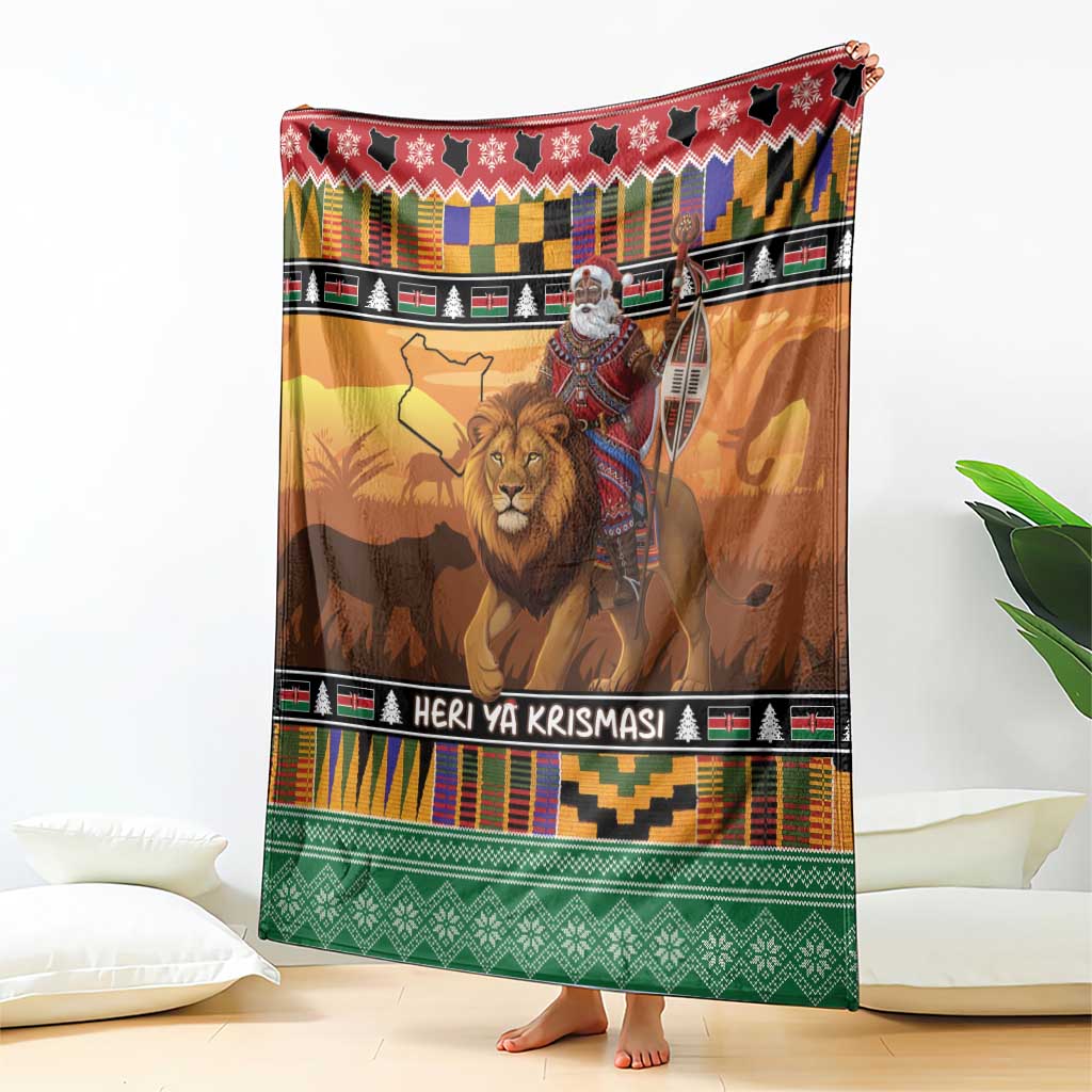 Kenya Safari Christmas Blanket Black Santa Riding Lion - Heri ya Krismasi - Wonder Print Shop