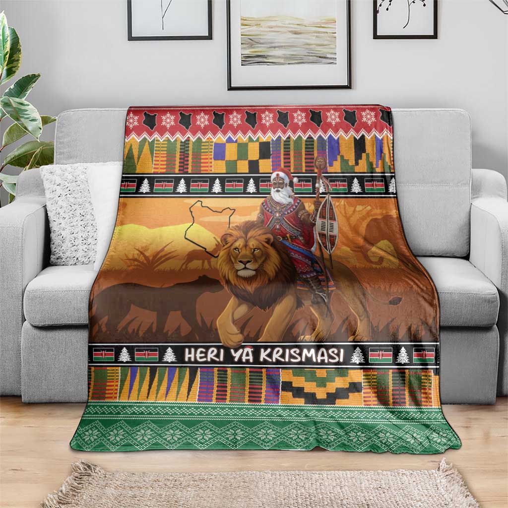 Kenya Safari Christmas Blanket Black Santa Riding Lion - Heri ya Krismasi - Wonder Print Shop