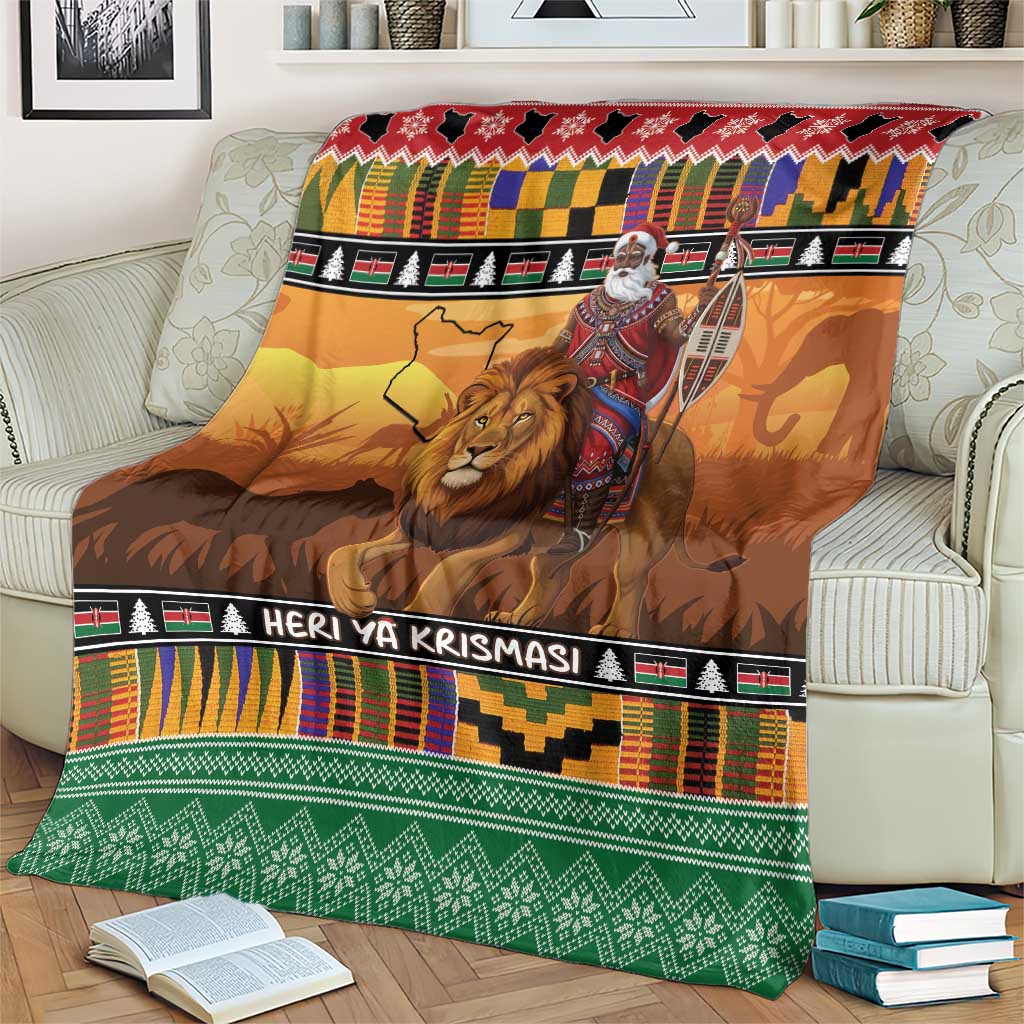 Kenya Safari Christmas Blanket Black Santa Riding Lion - Heri ya Krismasi - Wonder Print Shop