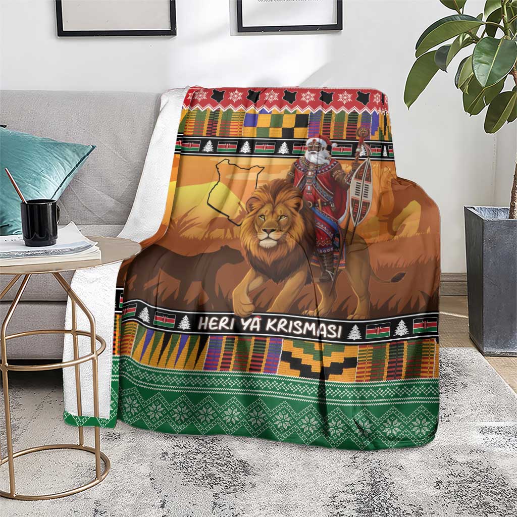 Kenya Safari Christmas Blanket Black Santa Riding Lion - Heri ya Krismasi - Wonder Print Shop