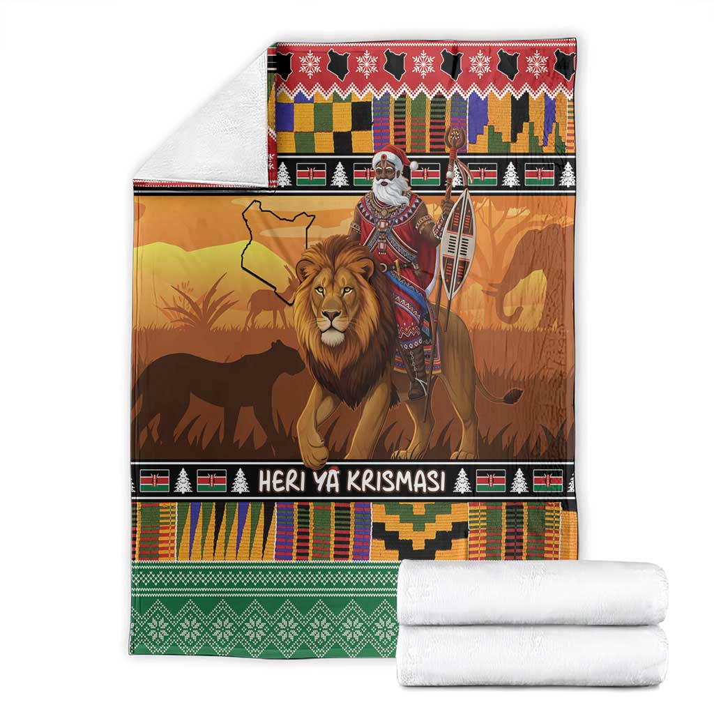Kenya Safari Christmas Blanket Black Santa Riding Lion - Heri ya Krismasi - Wonder Print Shop
