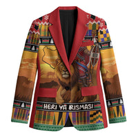 Kenya Safari Christmas Blazer Black Santa Riding Lion - Heri ya Krismasi - Wonder Print Shop