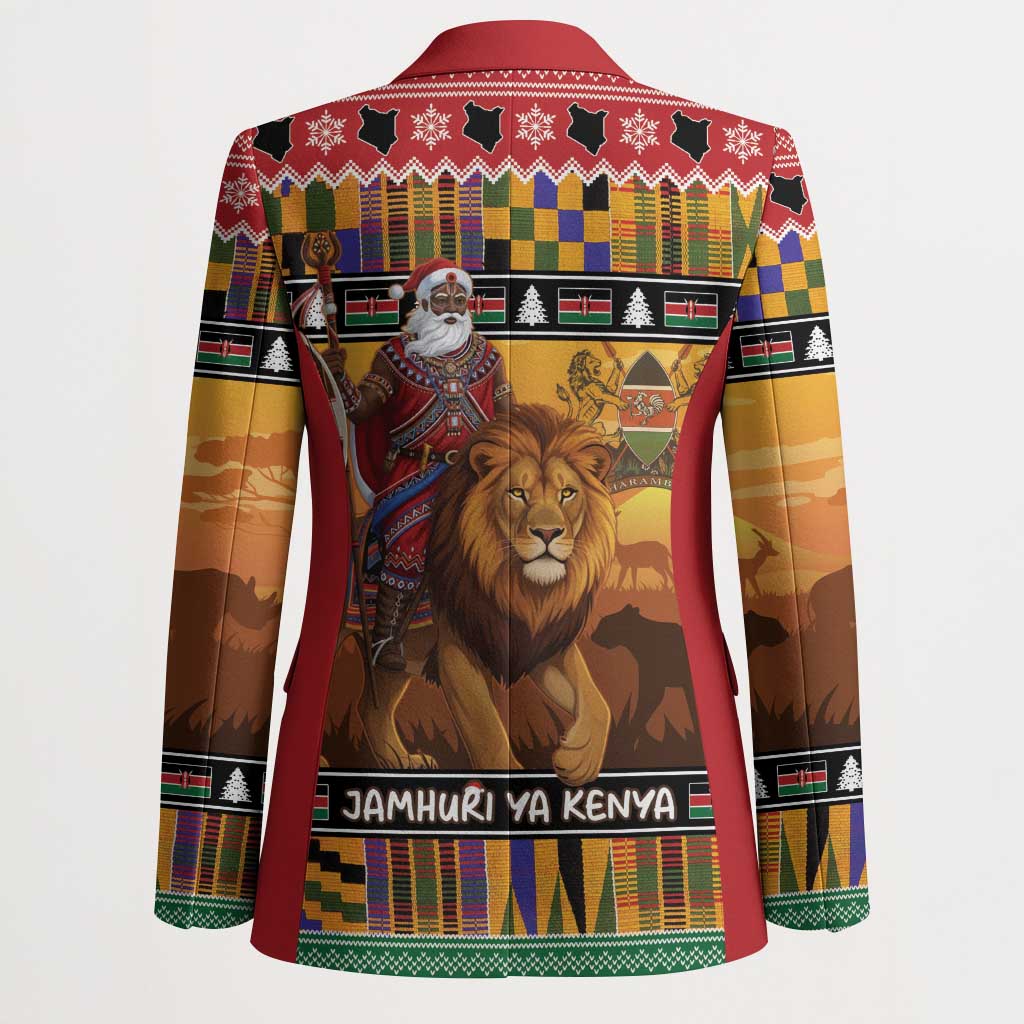 Kenya Safari Christmas Blazer Black Santa Riding Lion - Heri ya Krismasi - Wonder Print Shop