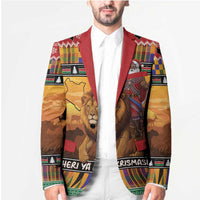 Kenya Safari Christmas Blazer Black Santa Riding Lion - Heri ya Krismasi - Wonder Print Shop