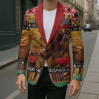 Kenya Safari Christmas Blazer Black Santa Riding Lion - Heri ya Krismasi - Wonder Print Shop