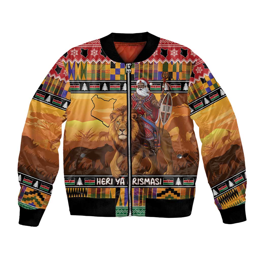 Kenya Safari Christmas Bomber Jacket Black Santa Riding Lion - Heri ya Krismasi - Wonder Print Shop