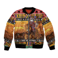Kenya Safari Christmas Bomber Jacket Black Santa Riding Lion - Heri ya Krismasi - Wonder Print Shop