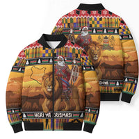 Kenya Safari Christmas Bomber Puffer Jacket Black Santa Riding Lion - Heri ya Krismasi - Wonder Print Shop