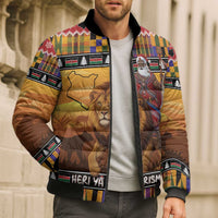 Kenya Safari Christmas Bomber Puffer Jacket Black Santa Riding Lion - Heri ya Krismasi - Wonder Print Shop
