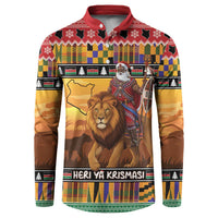 Kenya Safari Christmas Button Sweatshirt Black Santa Riding Lion - Heri ya Krismasi - Wonder Print Shop