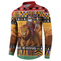 Kenya Safari Christmas Button Sweatshirt Black Santa Riding Lion - Heri ya Krismasi - Wonder Print Shop