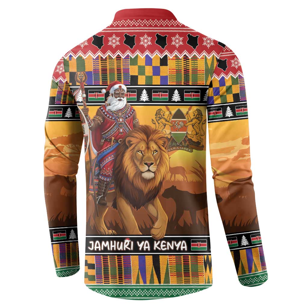 Kenya Safari Christmas Button Sweatshirt Black Santa Riding Lion - Heri ya Krismasi - Wonder Print Shop