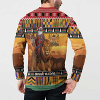 Kenya Safari Christmas Button Sweatshirt Black Santa Riding Lion - Heri ya Krismasi - Wonder Print Shop