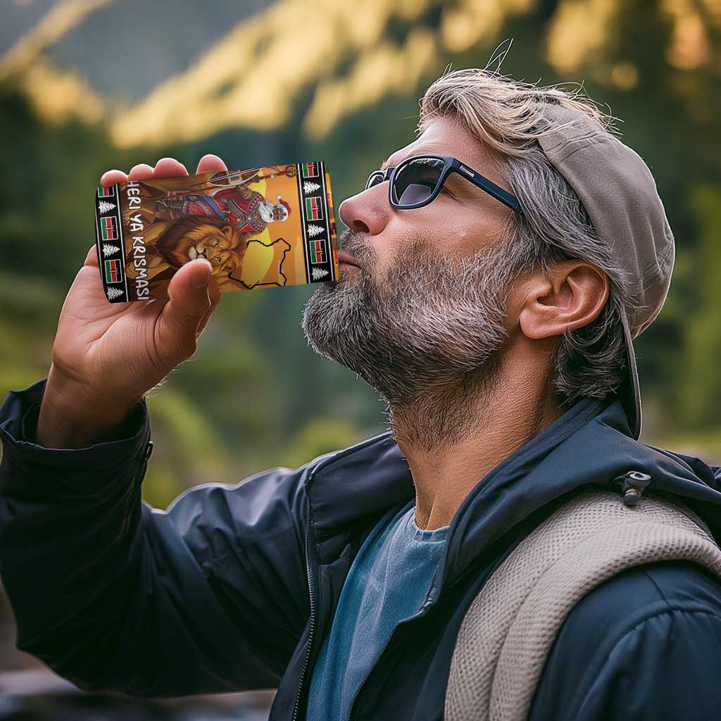 Kenya Safari Christmas 4 in 1 Can Cooler Tumbler Black Santa Riding Lion - Heri ya Krismasi - Wonder Print Shop