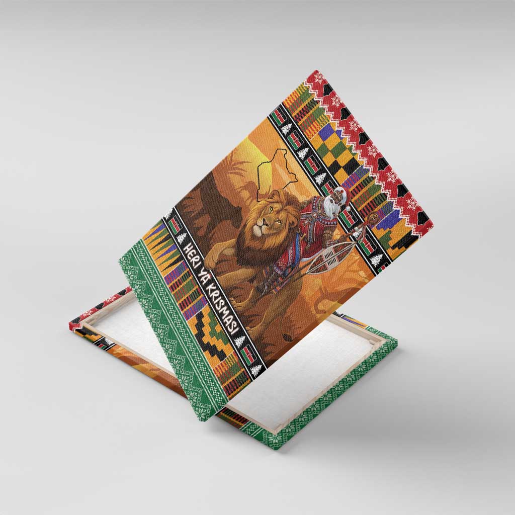 Kenya Safari Christmas Canvas Wall Art Black Santa Riding Lion - Heri ya Krismasi - Wonder Print Shop