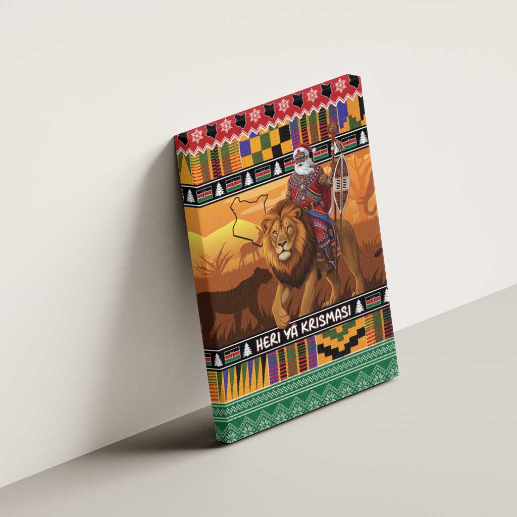 Kenya Safari Christmas Canvas Wall Art Black Santa Riding Lion - Heri ya Krismasi - Wonder Print Shop