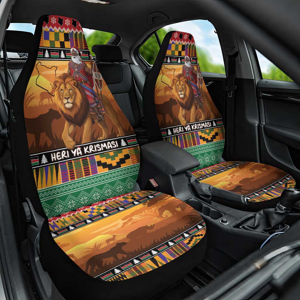 Kenya Safari Christmas Car Seat Cover Black Santa Riding Lion - Heri ya Krismasi - Wonder Print Shop