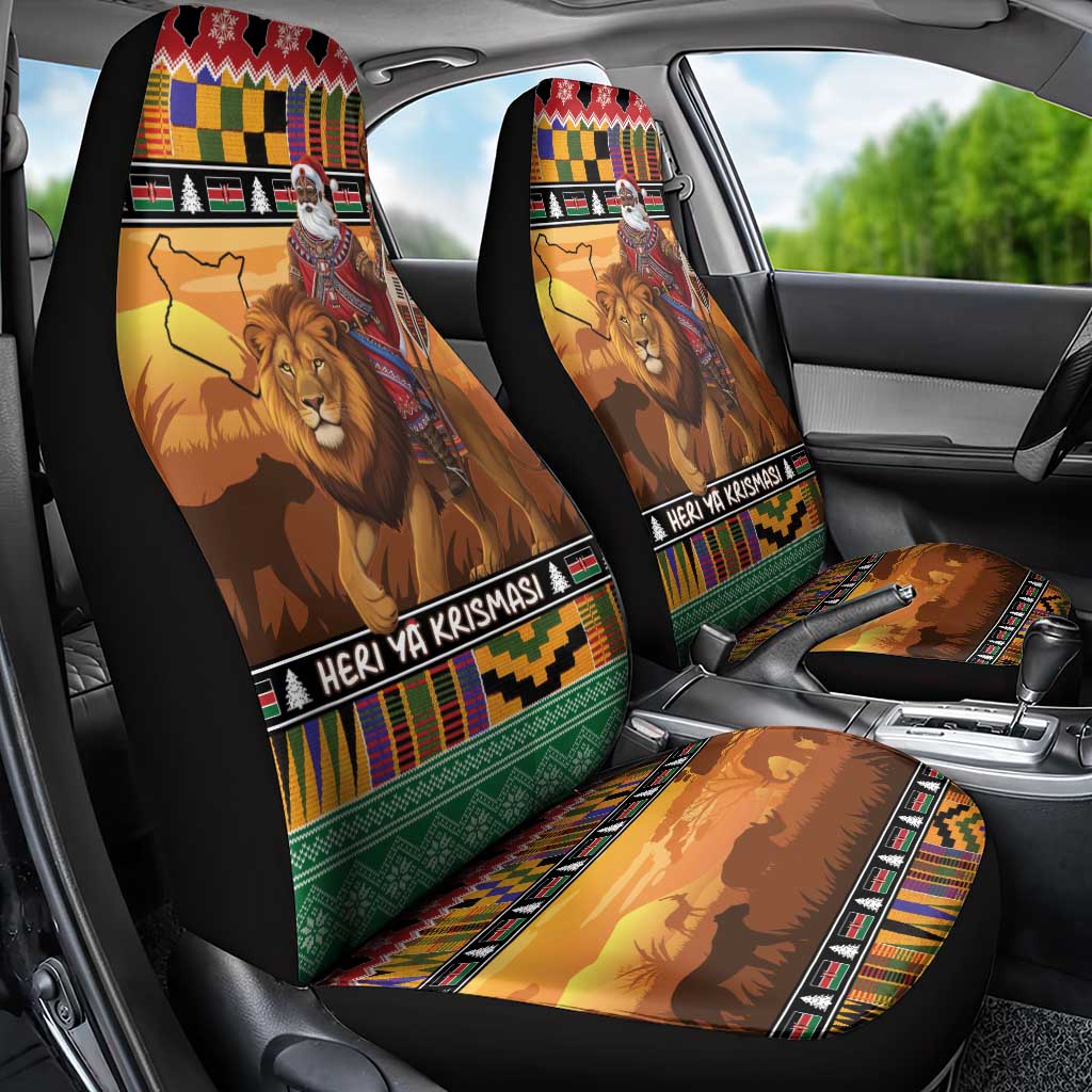 Kenya Safari Christmas Car Seat Cover Black Santa Riding Lion - Heri ya Krismasi - Wonder Print Shop