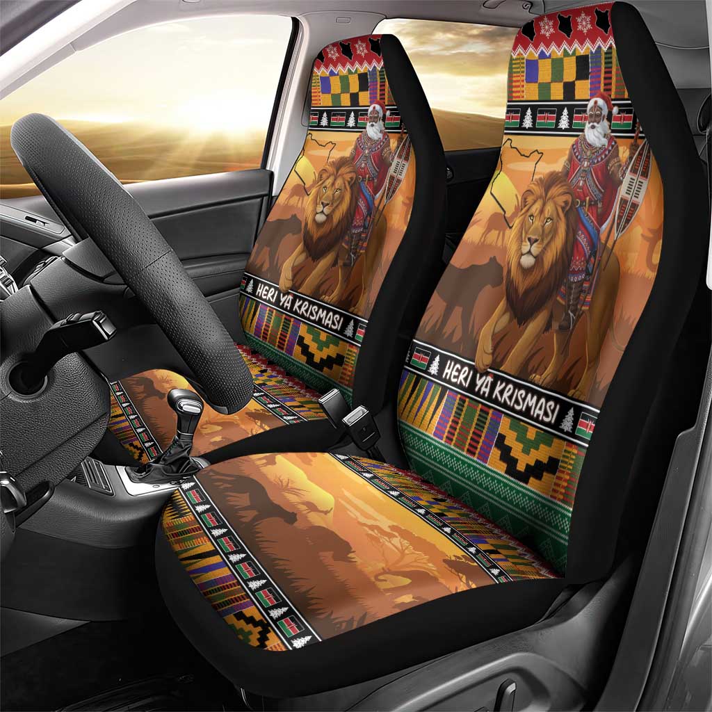 Kenya Safari Christmas Car Seat Cover Black Santa Riding Lion - Heri ya Krismasi - Wonder Print Shop