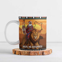 Kenya Safari Christmas Ceramic Mug Black Santa Riding Lion - Heri ya Krismasi - Wonder Print Shop