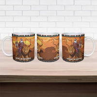 Kenya Safari Christmas Ceramic Mug Black Santa Riding Lion - Heri ya Krismasi - Wonder Print Shop