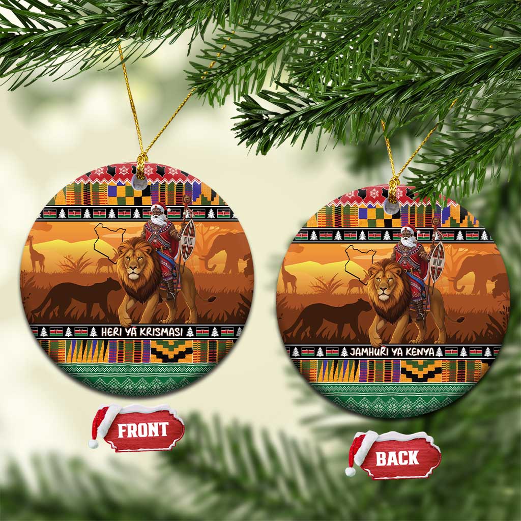 Kenya Safari Christmas Ceramic Ornament Black Santa Riding Lion - Heri ya Krismasi - Wonder Print Shop
