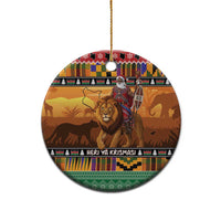 Kenya Safari Christmas Ceramic Ornament Black Santa Riding Lion - Heri ya Krismasi - Wonder Print Shop