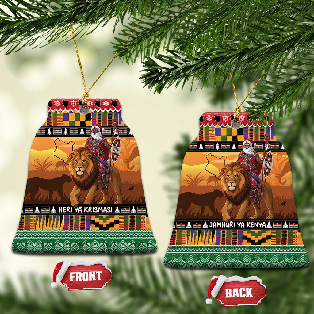 Kenya Safari Christmas Ceramic Ornament Black Santa Riding Lion - Heri ya Krismasi - Wonder Print Shop