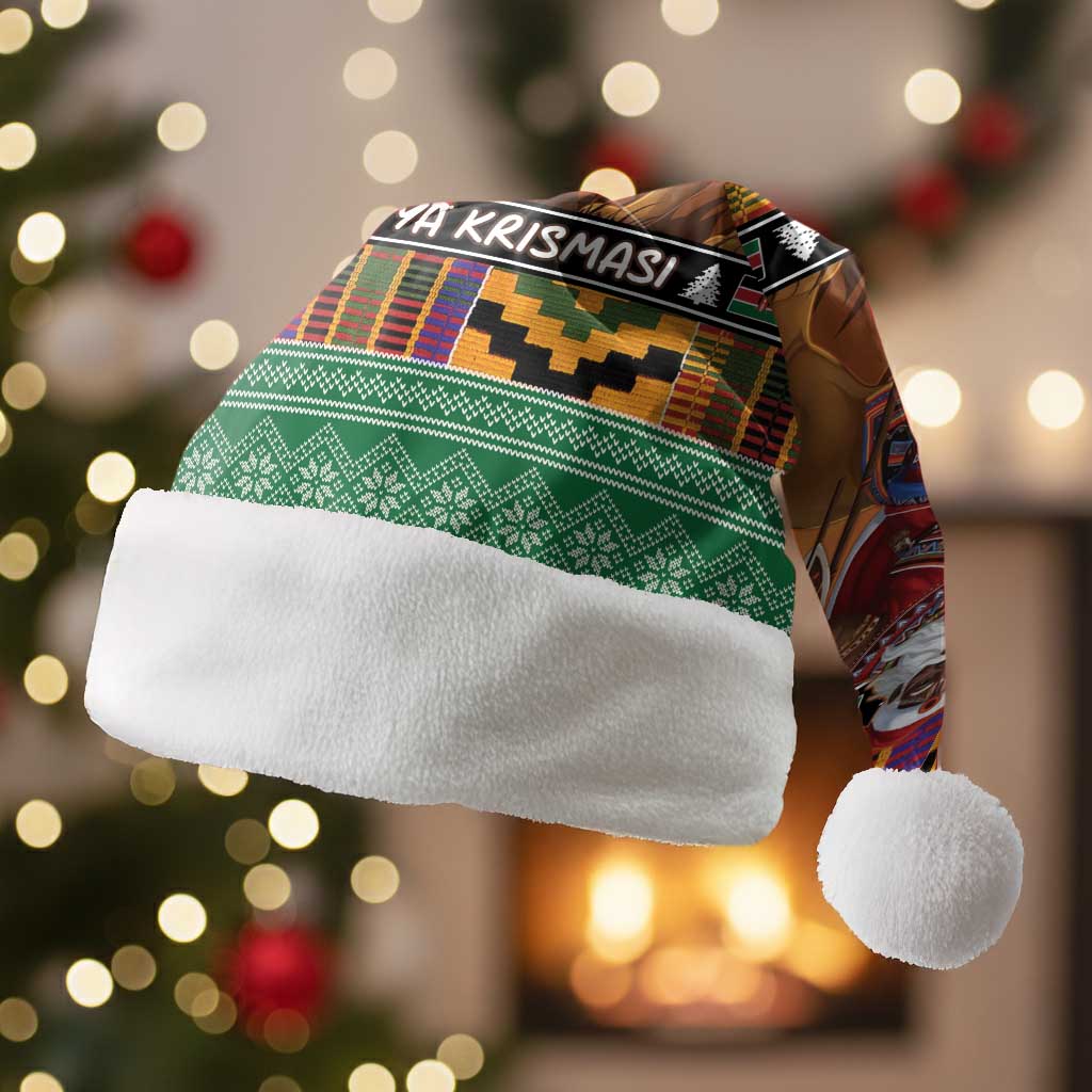 Kenya Safari Christmas Santa Hat Black Santa Riding Lion - Heri ya Krismasi - Wonder Print Shop