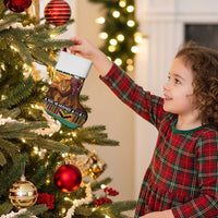 Kenya Safari Christmas Stocking Black Santa Riding Lion - Heri ya Krismasi - Wonder Print Shop