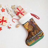 Kenya Safari Christmas Stocking Black Santa Riding Lion - Heri ya Krismasi - Wonder Print Shop