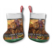 Kenya Safari Christmas Stocking Black Santa Riding Lion - Heri ya Krismasi - Wonder Print Shop